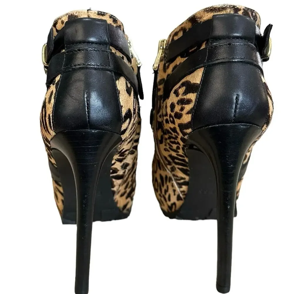 Guess leopard cheetah animal print calf hair‎ / leather high heel boots size - Picture 9 of 11